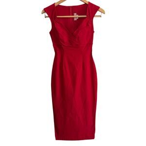 PINUP COUTURE | Erin  Cherry Red Wiggle Dress Midi Dress Cocktail | Extra Small
